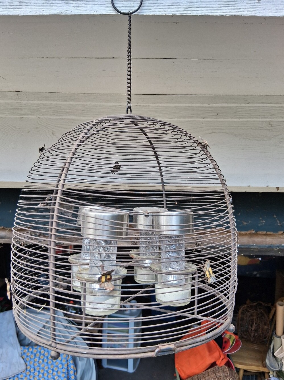 Vintage Wire Bee Skep Solar Chandelier Hanging Garden Cloche